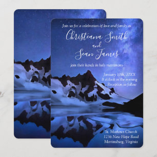 Elegant Blue Starry Night in Snowy Mountains Inbjudningar