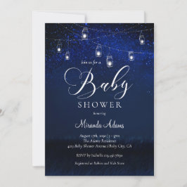 Elegant Blue Starry Night Mason Burk Baby Shower Inbjudningar