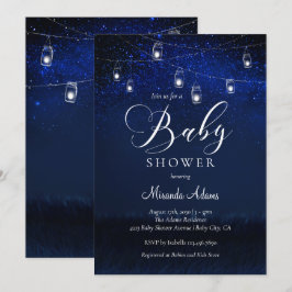Elegant Blue Starry Night Mason Burk Baby Shower Inbjudningar
