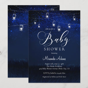 Elegant Blue Starry Night Mason Burk Baby Shower Inbjudningar