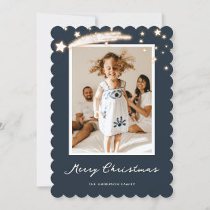 Elegant Blue Starry Photo God jul Card Julkort
