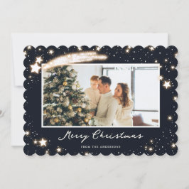 Elegant Blue Stars Snö Photo God jul Card Julkort
