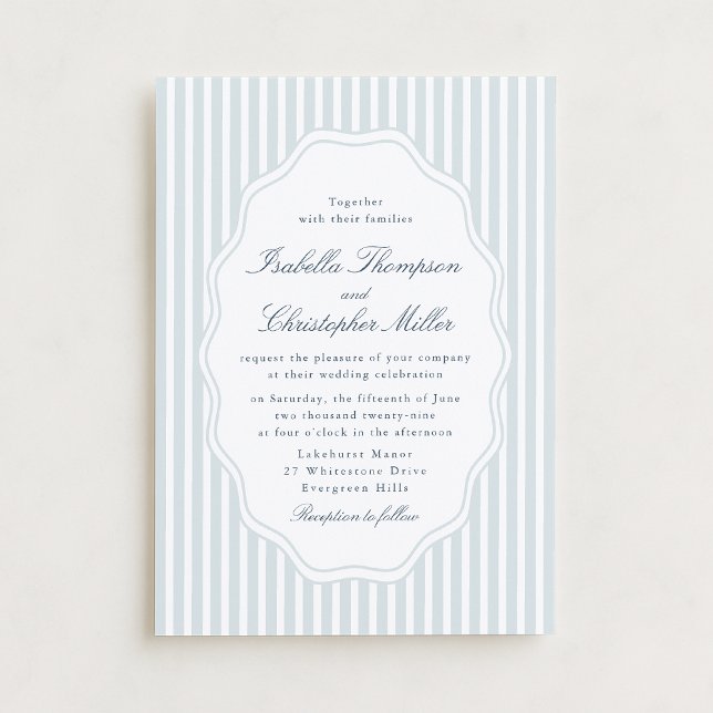 Elegant Blue Stripe Classic Wedding Invitation Inbjudningar (Skapare uppladdad)