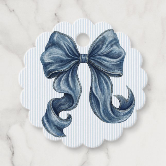 Elegant Blue Striped Bow Baby Shower Gåvor Etiketter (Framsida)