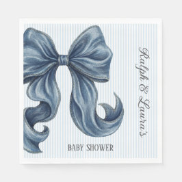 Elegant Blue Striped Bow Baby Shower Pappersservett