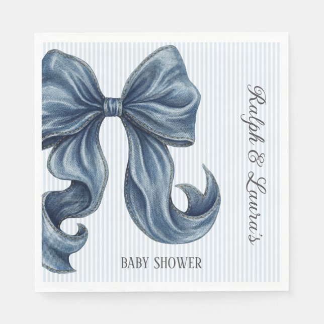 Elegant Blue Striped Bow Baby Shower Pappersservett (Framsidan)