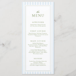 Elegant Blue Stripes Bridal Shower Menu Meny