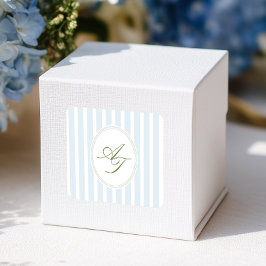 Elegant Blue Stripes Monogram  Fyrkantigt Klistermärke