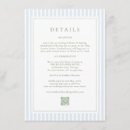 Elegant Blue Stripes Sage Wedding Details Card Tilläggskort