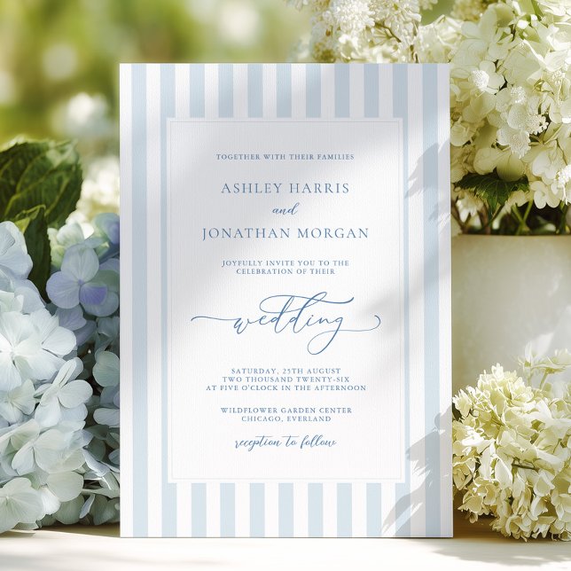 Elegant Blue Stripes Wedding Invitation Inbjudningar (Skapare uppladdad)