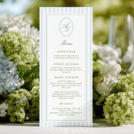 Elegant Blue Stripes Wedding Menu Meny
