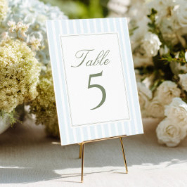 Elegant Blue Stripes Wedding Table Number Inbjudningar
