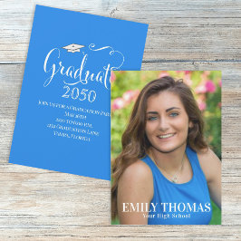 Elegant Blue Studenten Calligraphy Simple Photo Inbjudningar