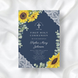 Elegant Blue Sunblommor First Heliga Communion Inbjudningar