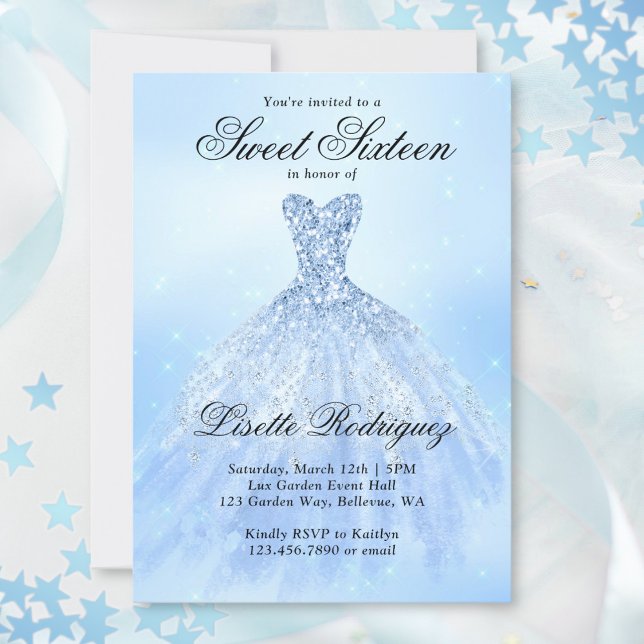 Elegant Blue Sweet sixteen 16:e Födelsedagsfesten Inbjudningar (Skapare uppladdad)