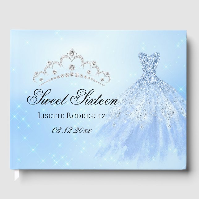Elegant Blue-Sweet sixteen Gästböcker (Framsida)