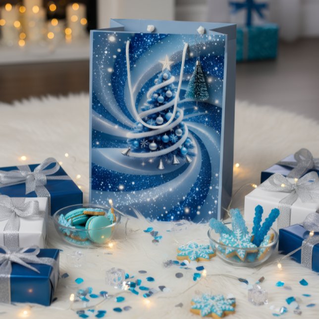 Elegant Blue Swirl Christmas Tree Gift Bag (Skapare uppladdad)
