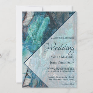 Elegant Blue Teal Marble Geometric Bröllop Inbjudningar