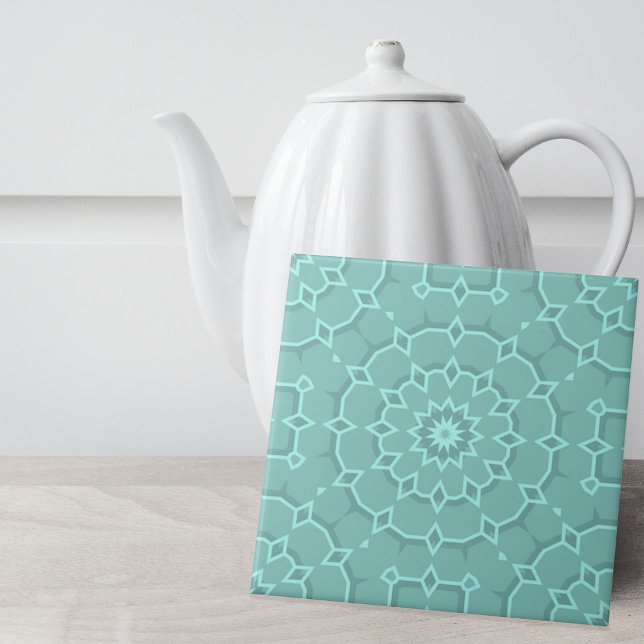 Elegant Blue Teal Mosaic Moroccan Geometric Kakelplatta (Skapare uppladdad)