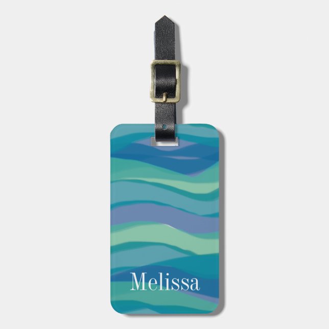 Elegant Blue Teal Watercolor Bagagebricka (Vertikal Framsida)