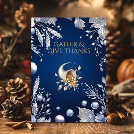 Elegant Blue-Thanksgiving med Cornucopia & Silver Inbjudningar