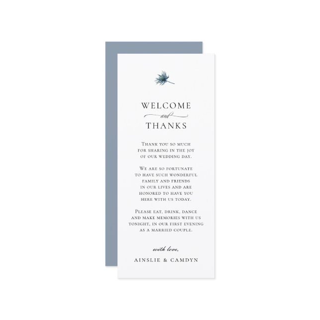 Elegant Blue Thistle Botanical Thank You Card Inbjudningar (Fram/Back In Situ)
