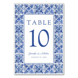 Elegant Blue Tiles Bröllop Bordsnummer