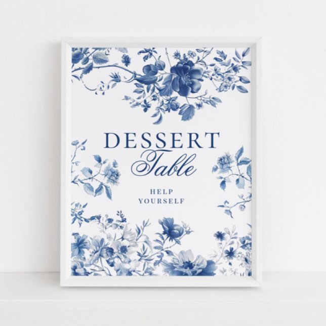 Elegant Blue Toile Chinoiserie Dessert Table Sign Poster (Skapare uppladdad)