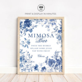 Elegant Blue Toile Chinoiserie Mimosa Bar Sign Poster