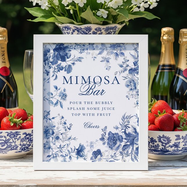 Elegant Blue Toile Chinoiserie Mimosa Bar Sign Poster (Skapare uppladdad)