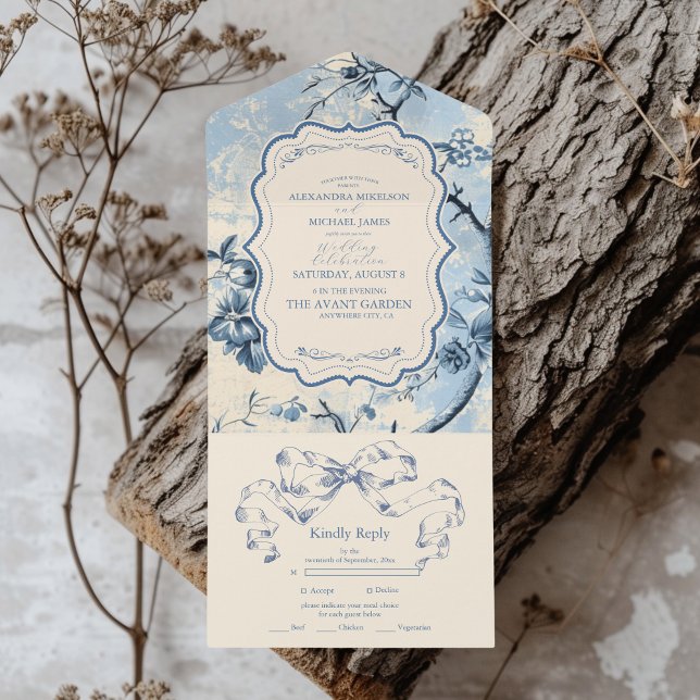 Elegant Blue Toile De Jouy Bröllop (Skapare uppladdad)