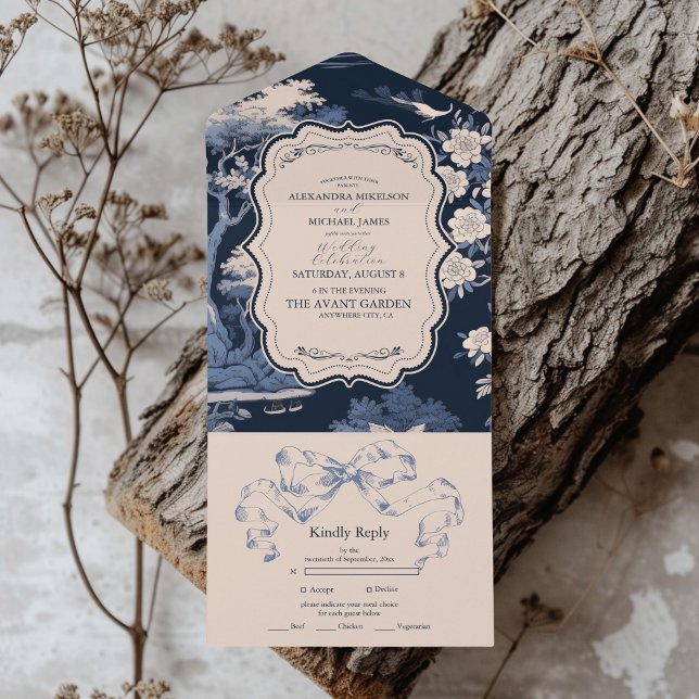 Elegant Blue Toile De Jouy Bröllop (Skapare uppladdad)