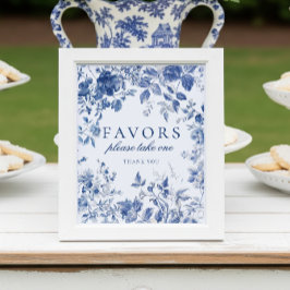 Elegant Blue Toile de Jouy Chinoiserie Favors Sign Poster