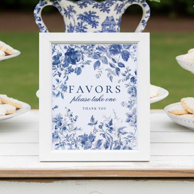 Elegant Blue Toile de Jouy Chinoiserie Favors Sign Poster (Skapare uppladdad)