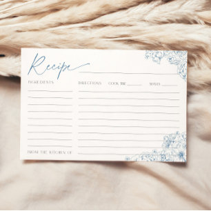 Elegant Blue Toile de Jouy Möhippa Recept Card Inbjudningar