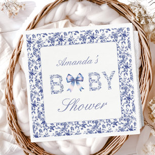 Elegant Blue Toile de Jouy och Bow Baby Shower Pappersservett