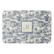 Elegant Blue Toile de Jouy Village Scene