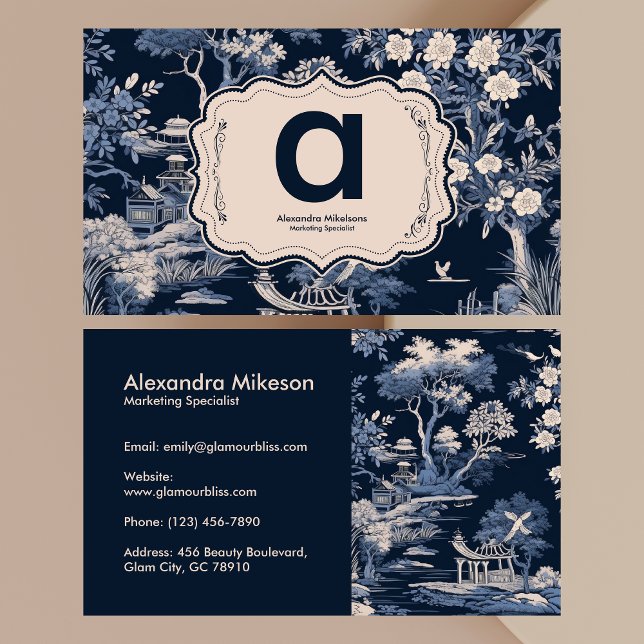 Elegant Blue Toile De Jouy Visitkort (Skapare uppladdad)