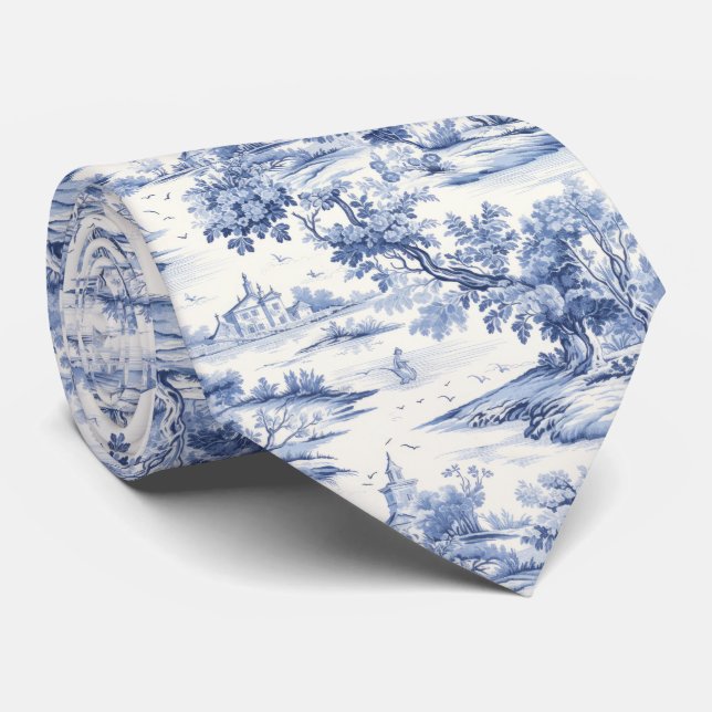 Elegant Blue Toile Fransk Romantic Mönster Slips (Rullad)