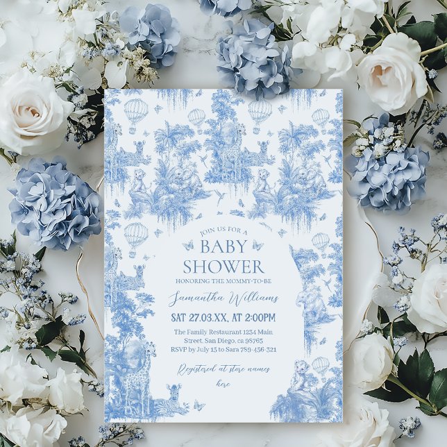 Elegant Blue Toile Safari Boy Shower Inbjudningar (Skapare uppladdad)