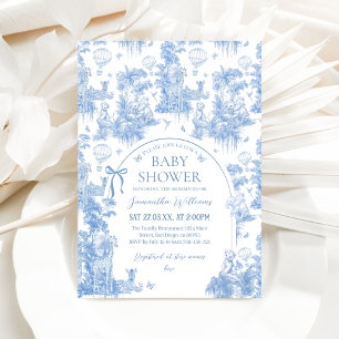 Elegant Blue Toile Safari Boy Shower Inbjudningar