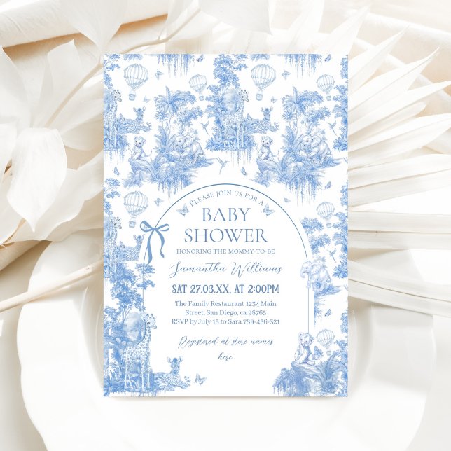 Elegant Blue Toile Safari Boy Shower Inbjudningar (Skapare uppladdad)