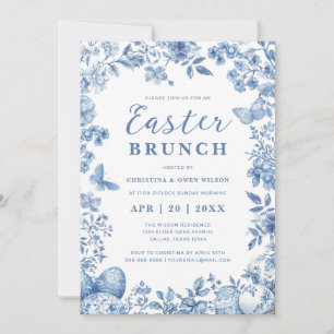 Elegant Blue Toile Whimsical Blommigt Påsk Brunch Inbjudningar