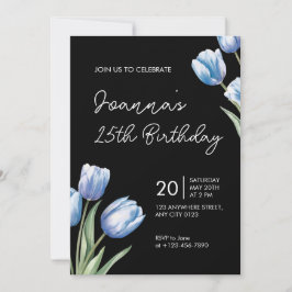 Elegant Blue Tulip Birthday Party Invitation Inbjudningar