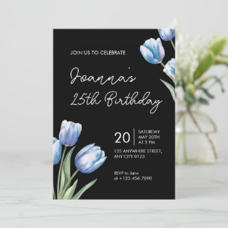 Elegant Blue Tulip Birthday Party Invitation Inbjudningar