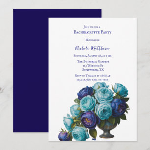 Elegant Blue Turcos Blommigt Bachelorette Party Inbjudningar