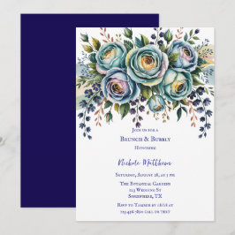 Elegant Blue Turcos Blommigt Brunch & Bubly Inbjudningar