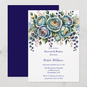 Elegant Blue Turcos Blommigt Brunch & Bubly Inbjudningar