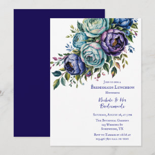 Elegant Blue Turcouise Blommigt Bridesmaids Lunche Inbjudningar