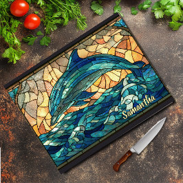Elegant blue turquoise dolphin stained glass